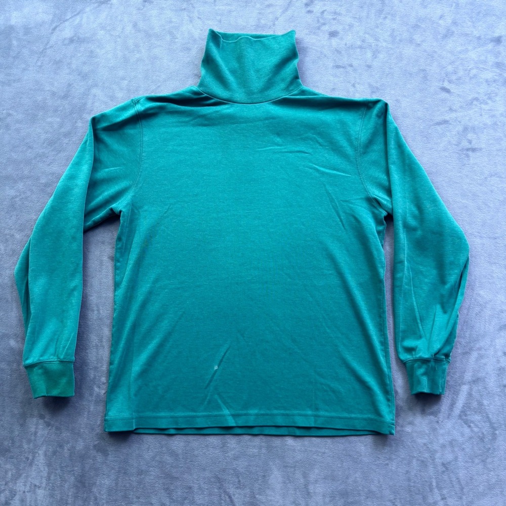 Lands End Womens XS Green Long Sleeve Turtleneck Top Cotton Blend Preppy